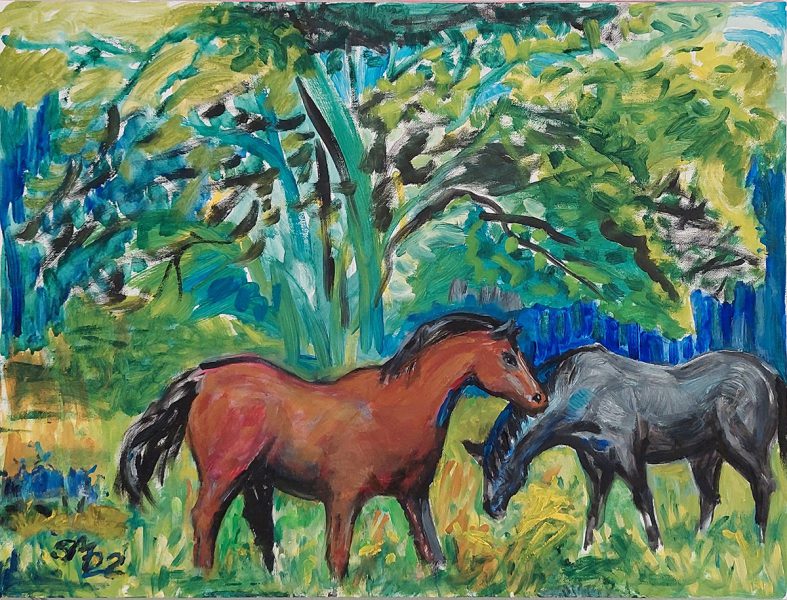 Pferde auf Sommerwiese